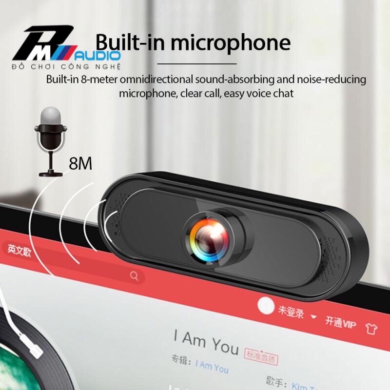 Webcam máy tính,laptop Full HD 1080p siêu nét tich hợp mic thu âm tiện dụng cho học online,live stream-BMVAUDIO