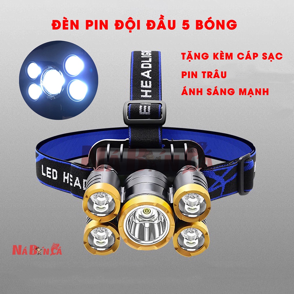 [Siêu Sáng] Đèn pin đội đầu siêu sáng gồm 5 bóng đèn, siêu sáng, sản phẩm bền bỉ theo thời gian chống nước [YPX7]