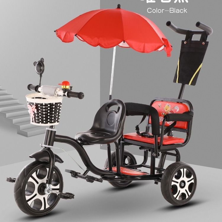 Xe đạp đôi trẻ em Tandem ba bánh có bàn từ 2 đến 6 tuổi (Chống lật) <