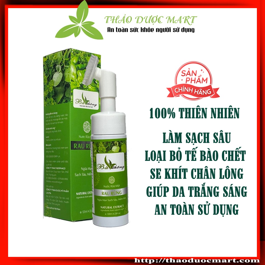 Sữa rửa mặt cho da mụn, da dầu mụn Rau rừng Bà Thông 100% thiên nhiên 120ml