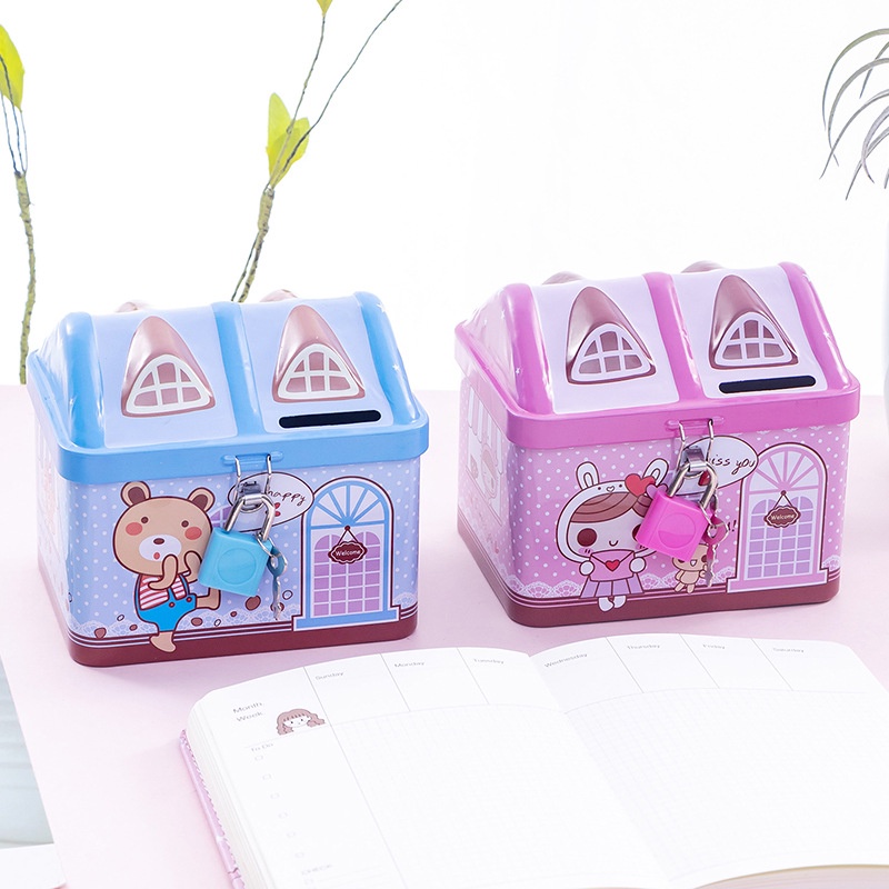 Ống Heo Tiết Kiệm Hình Ngôi Nhà Hoạt Hình Bằng Sắt Đáng Yêu Dành Cho Bé