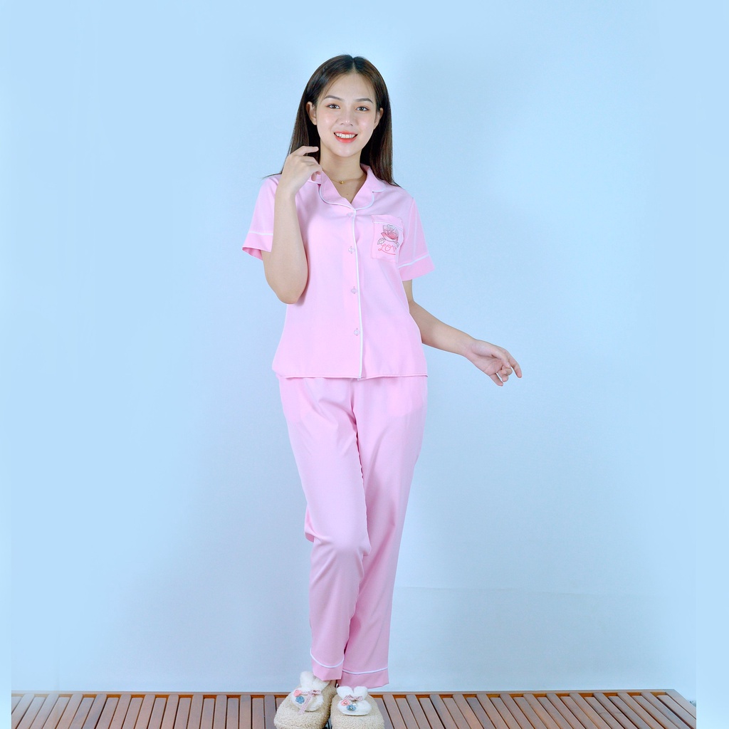 Bộ đồ bộ Pijama màu HỒNG PHẤN  tay ngắn quần dài vải cao cấp -  co giãn nhẹ - Thoải Mái Nhẹ Nhàng