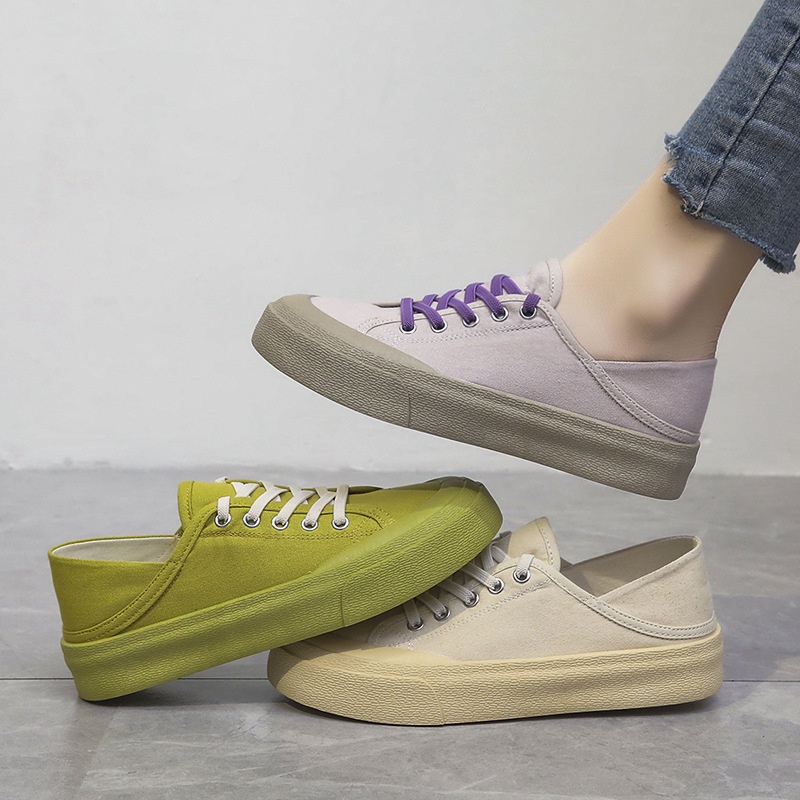 Giày IELGY vải canvas đế bằng mỏng thoáng khí phong cách thời trang cho nữ