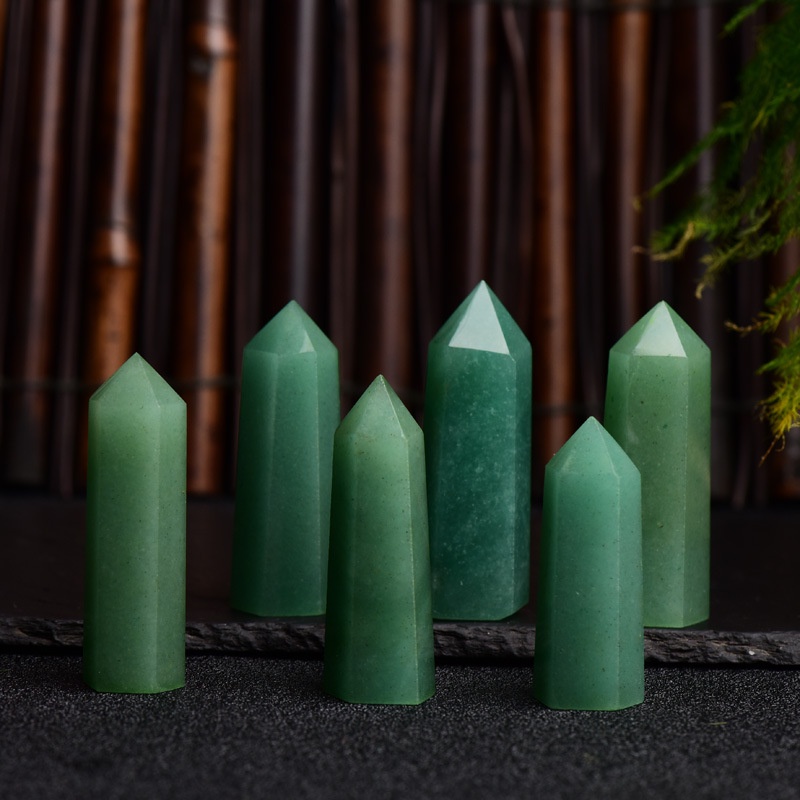 Trụ đá thanh tẩy, đá thach anh Xanh Green Aventurine, đá phong thủy dùng trong Tarot, Reiki, Thiền Định