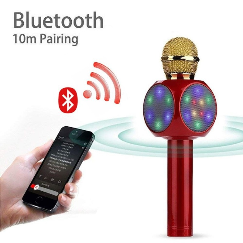 Micrô Hát Karaoke Loa Không Dây Bluetooth Cầm Tay Có đèn LED Phát Sóng FM Cho Máy Nghe Nhạc