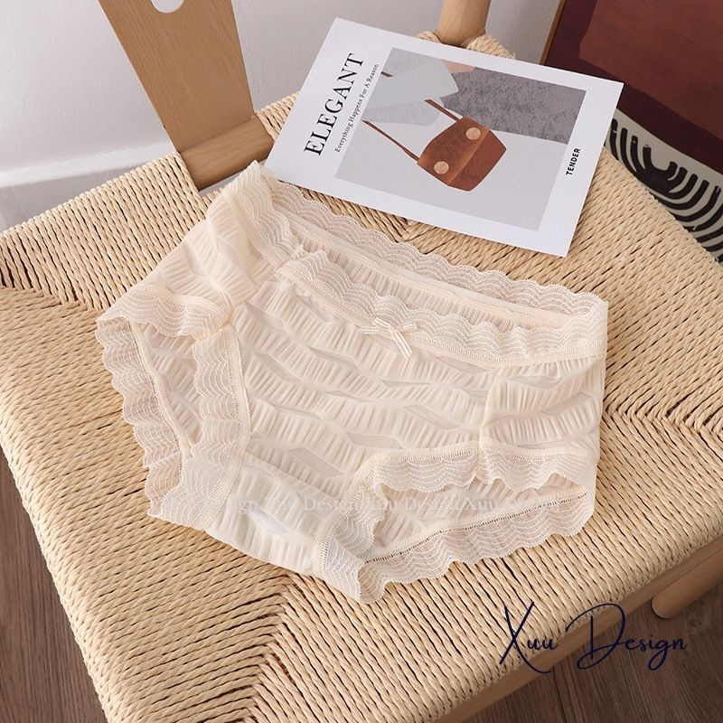Quần lót nữ Wexuu quần lót Su cao cấp mặt nhăn phối ren co dãn mềm mại kháng khuẩn thông thoáng - QC94