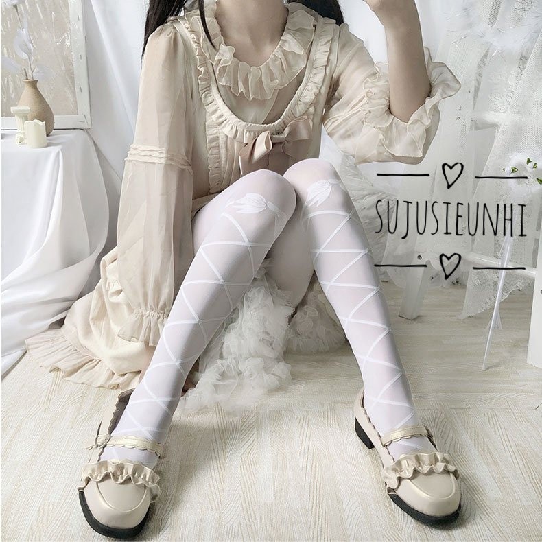[Mã FAMARAL1 giảm 10K đơn 50K]Quần tất Lolita hoạ tiết đan chéo