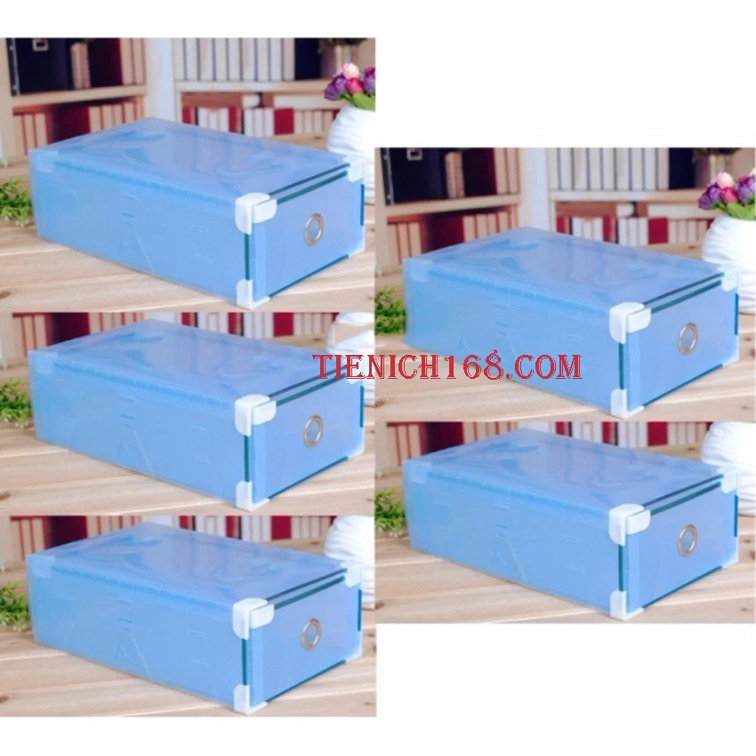 Bộ 5 hộp đựng giầy ngăn kéo viền kim loại Mầu Vàng,Cam,Xanh lá,Xanh Dương,Hồng