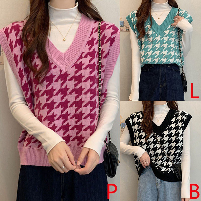 Áo sweater dệt kim không tay thiết kế xinh xắn phong cách Hàn