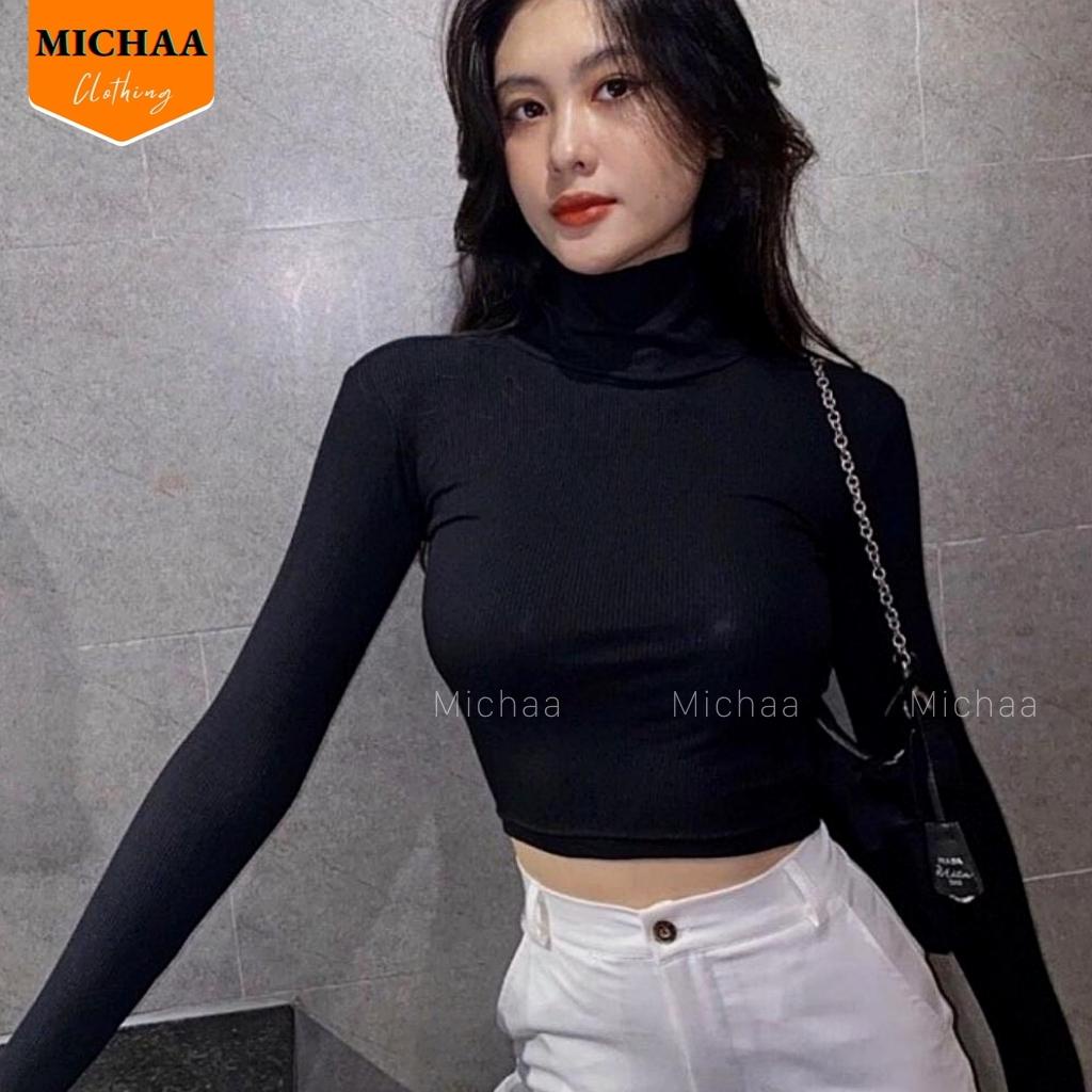 Áo Croptop TAY DÀI CỔ LỌ Nữ Basic Thun Gân Kiểu Ulzzang ÔM Body - MICHAA