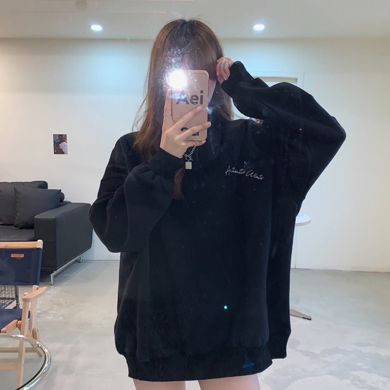 (CÓ SẴN) Áo nỉ lót bông dáng oversize ấm áp phù hợp mùa thu đông có 2 màu be, đen có size | BigBuy360 - bigbuy360.vn