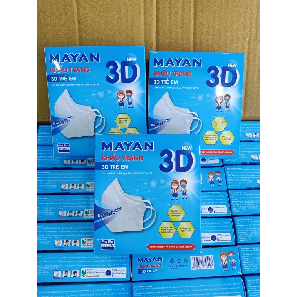 KHẨU TRANG CAO CẤP MAYAN 3D TRẺ EM (HỘP 10 CÁI)