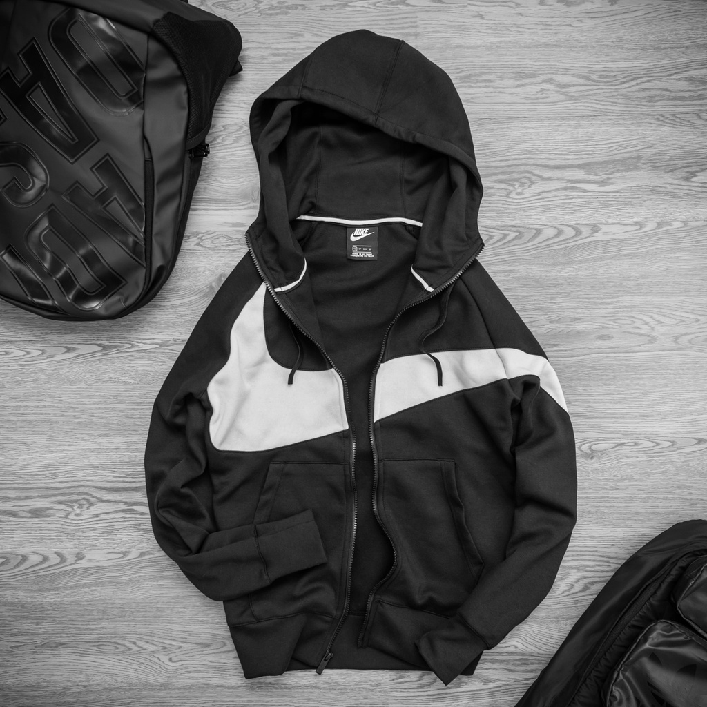 NIKE - Áo khoác nỉ thể thao nam nữ Nike Sportswear HBR Big Swoosh Jacket chính hãng - Đen x Trắng