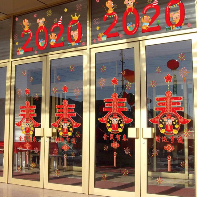 Combo Decal dán Tết Hít Tĩnh điện 2 mặt không Dơ Kính - Dây Hỷ chuột phối 2020 ( 4 tấm )