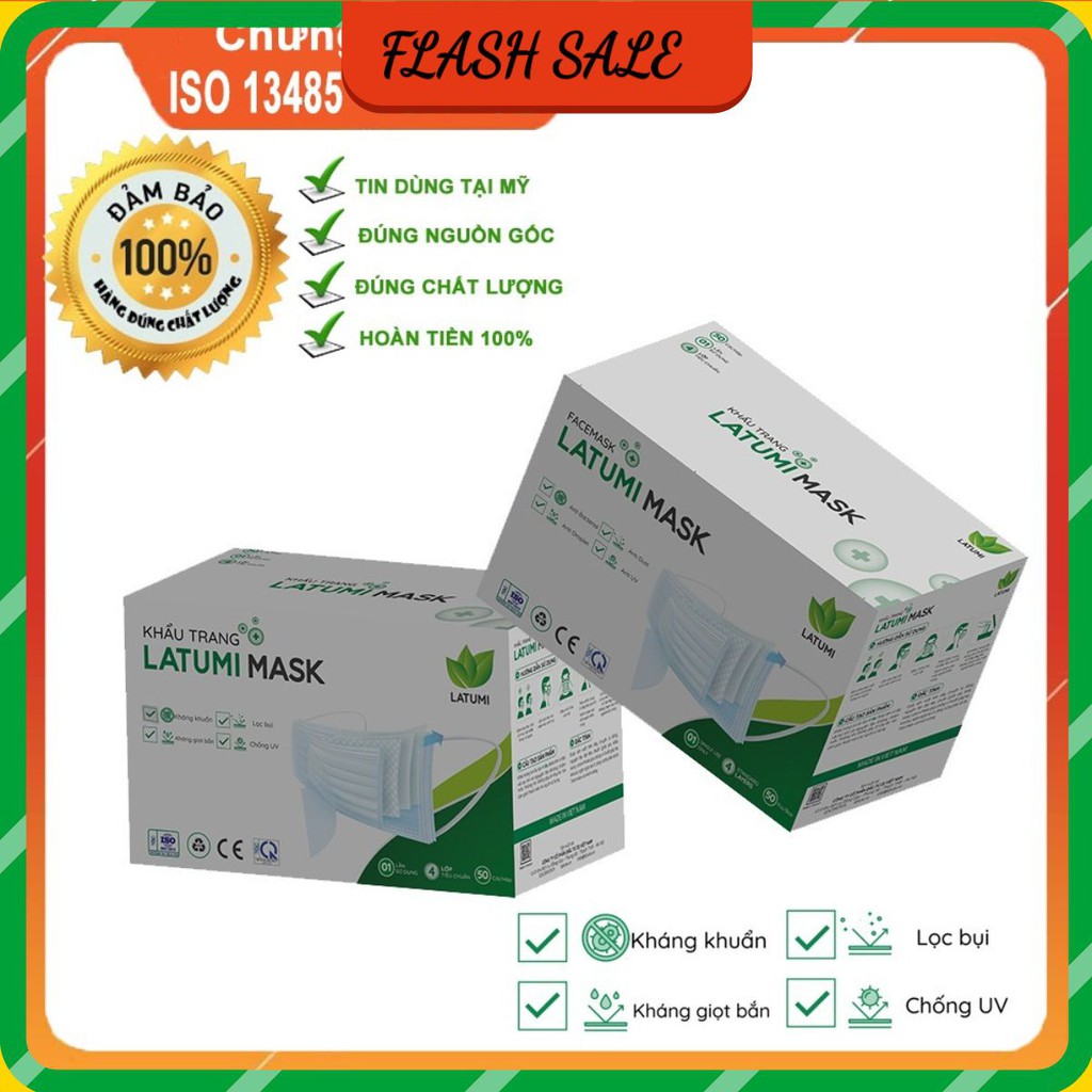 [SALE SỐC 2 HỘP] Khẩu Trang Y Tế 4 Lớp Hộp 50 Chiếc LATUMI Loại Không LOGO Kháng Khuẩn Ngăn Giọt Bắn | BigBuy360 - bigbuy360.vn