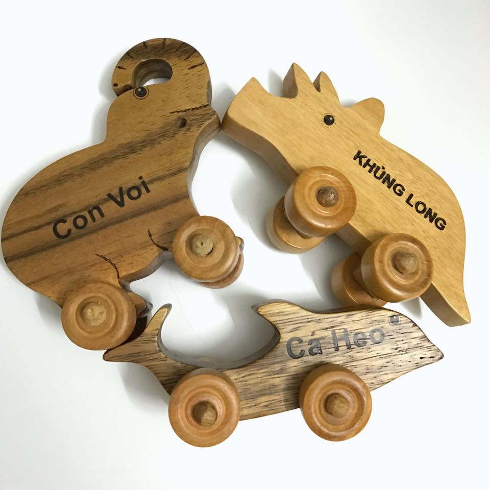 Đồ chơi chỗ cho bé - Set 3 con thú bánh xe chất liệu gỗ tự nhiên an toàn cho bé CHÀNG TRAI GỖ