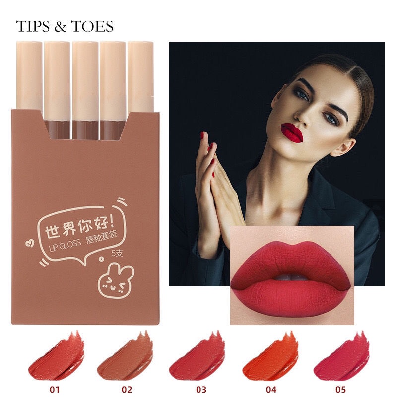 Bộ 5 Son Môi Dưỡng Ẩm Chống Dính Cốc 5 Màu Sắc Tùy Chọn