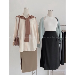 CV699 Chân váy bút chì midi xẻ tà chất lụa AUDREY