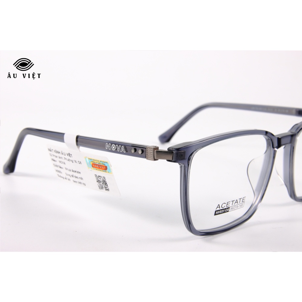 Gọng kính nam nữ nhựa acetate dáng chữ nhật vuông Nova NV-031 màu xám khói Full box