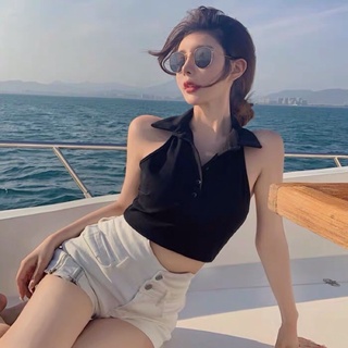 A5109 áo croptop ba lỗ cổ bẻ