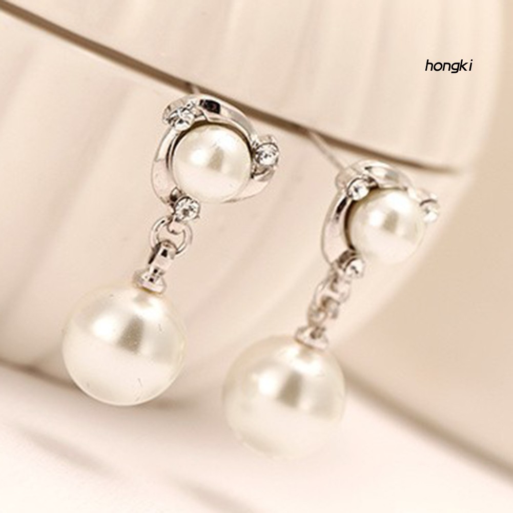 Bông Tai Dáng Dài Đính Ngọc Trai Nhân Tạo Thời Trang Cho Nữ