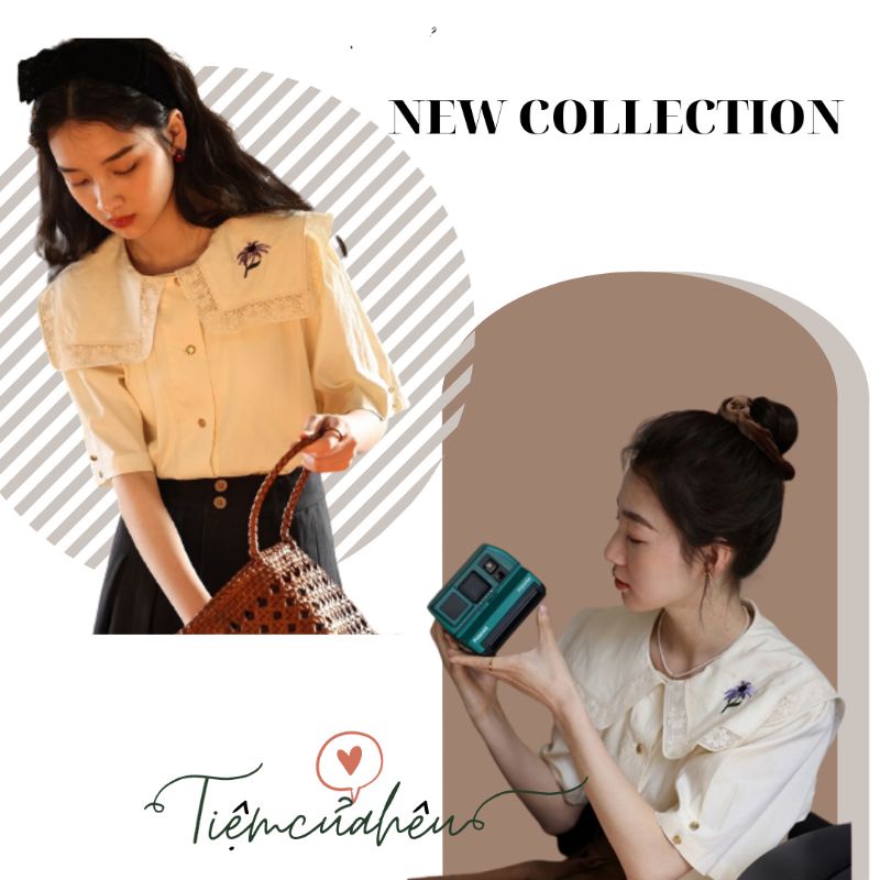 Áo sơ mi nữ cổ thủy thủ hoạ tiết thêu nổi nữ tính