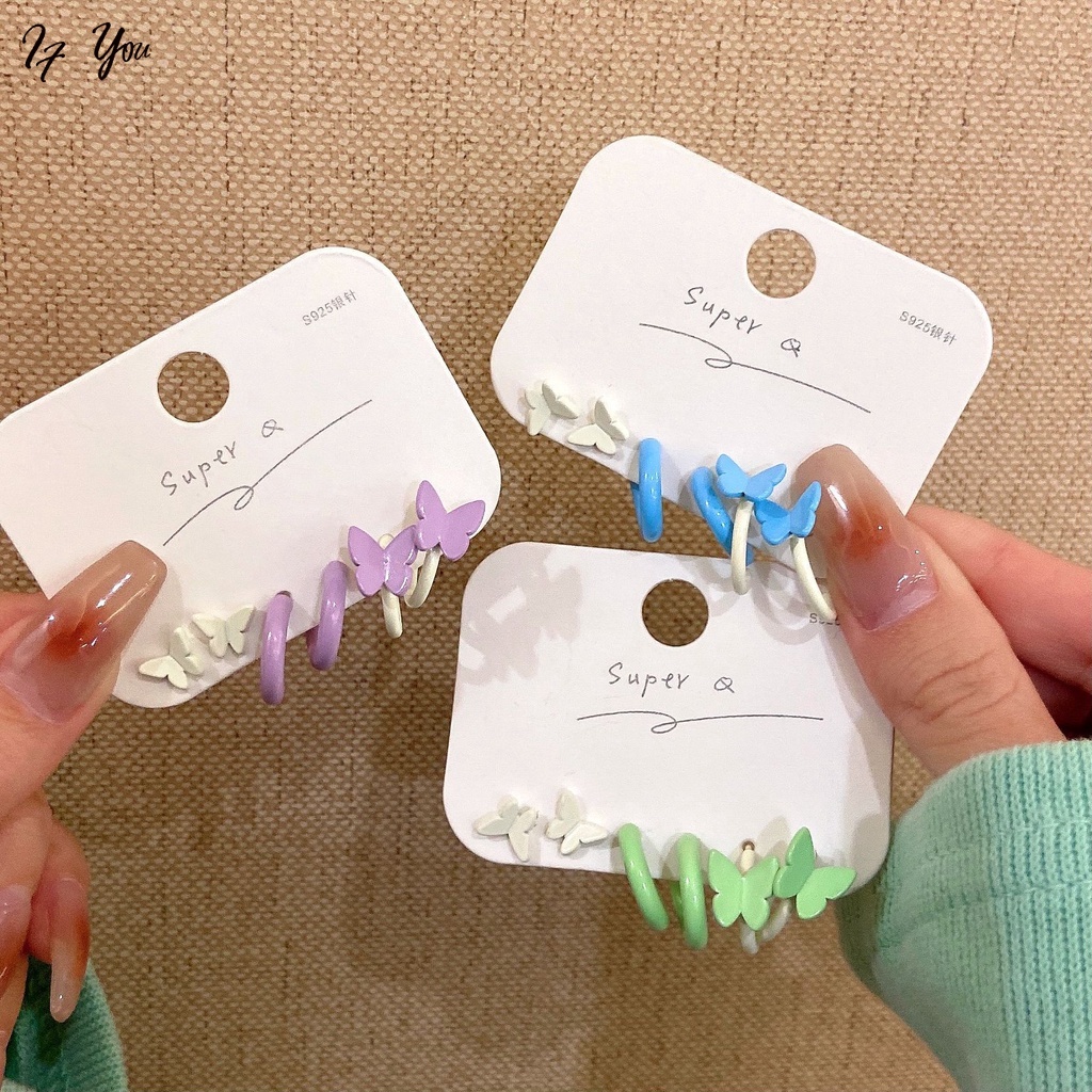 Set 3 đôi khuyên tai AY hình bướm nhiều màu sắc