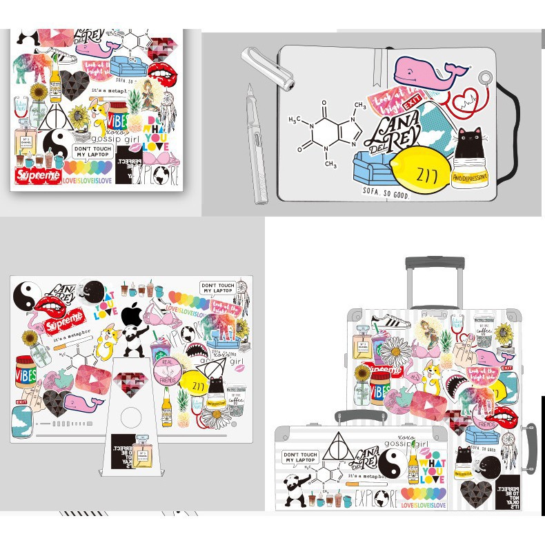 Set 50 Miếng Dán Sticker Instagram Starbucks Corgi Chống Nước Dán Nón Bảo Hiểm, Laptop, Vali, Tủ, Bàn Học,Xe Honda, O To