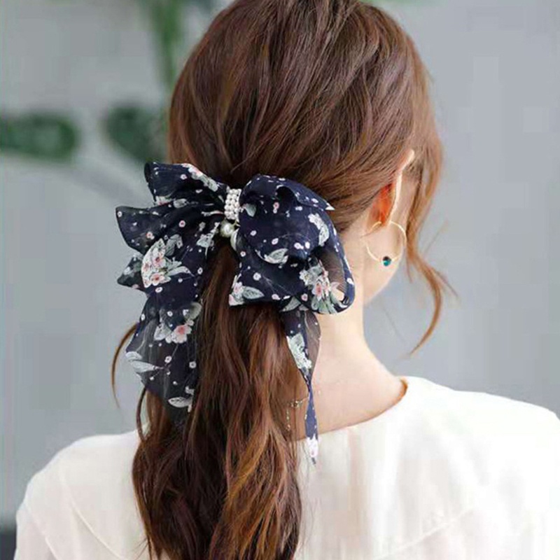 Kẹp Tóc Hình Nơ Đính Ngọc Trai Giả Dễ Thương Cho Nữ