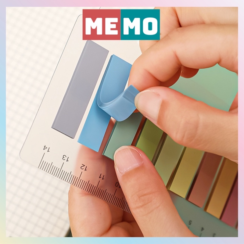 Giấy ghi chú, đánh dấu trang MEMO, bộ 200 giấy chặn trang kèm thước màu neon