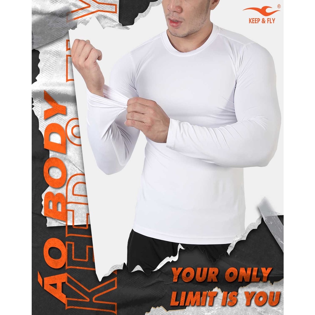 Áo lót body Keep Fly tay dài màu trắng, áo giữ nhiệt đá bóng Keep Fly