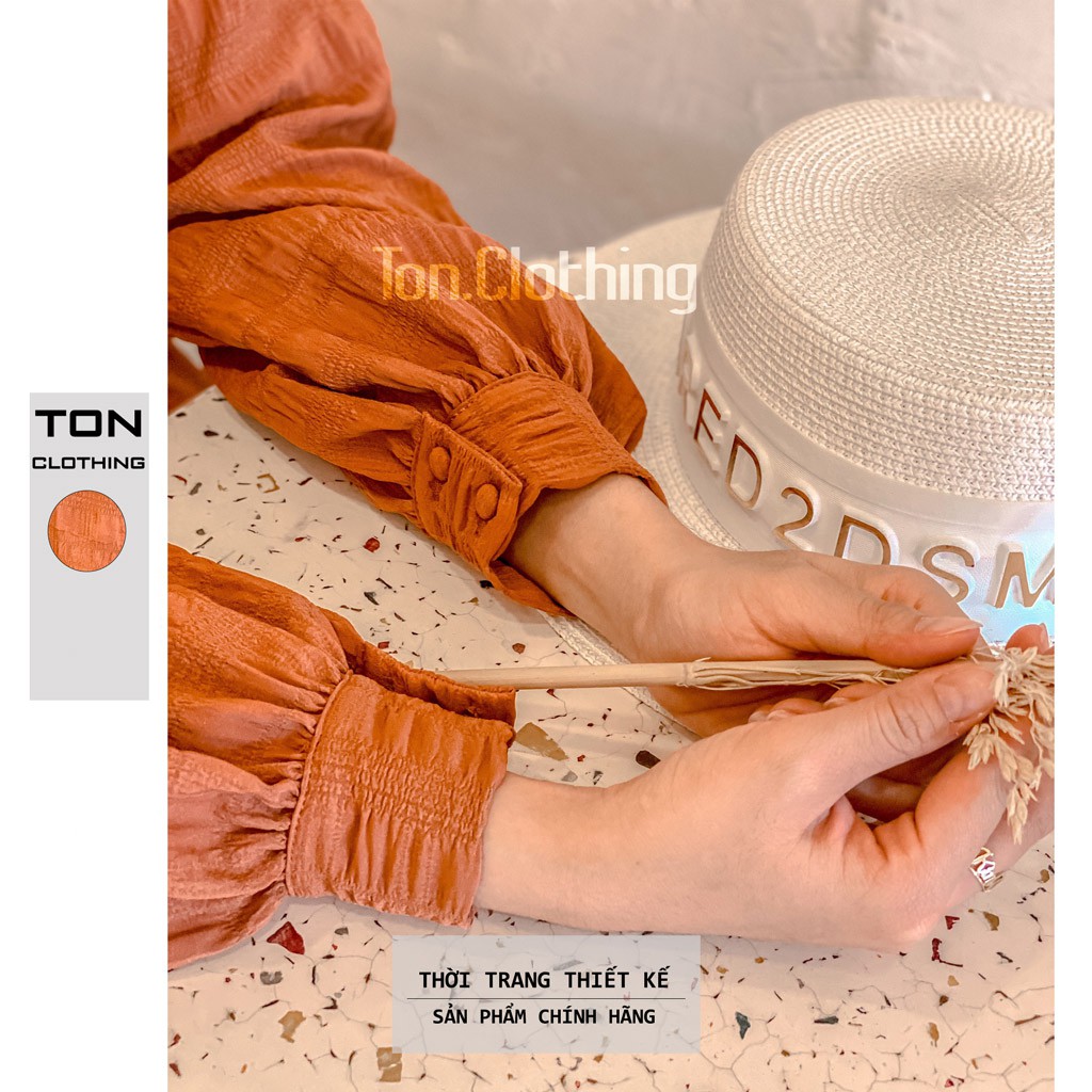 Đầm nữ phong cách Vintage Ton.Clothing đầm xòe vải xô nhún thiết kế tay dài BABI001