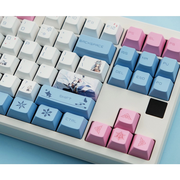 Keycap Genshin Impact nhân vật Kamisato Ayaka nhựa PBT, profile Cherry, in Dye Sub, 137 nút phù hợp các loại layout