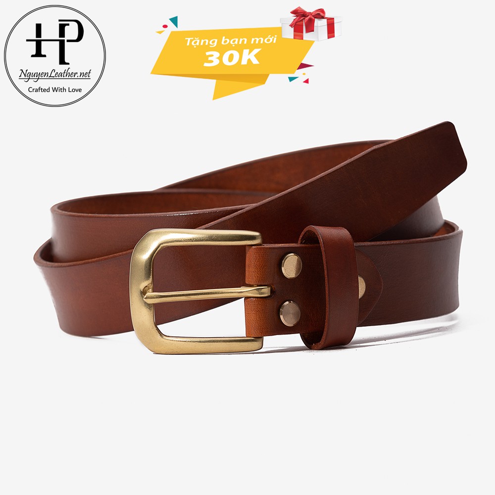 Thắt Lưng Nam Da Bò Nguyên Miếng Cao Cấp Nhuộm Handmade Khóa Đồng Đúc Nguyên Khối Nguyen Leather+ Đục Lỗ Cài