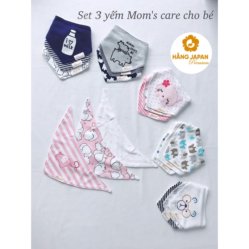 Sét 3 yếm tam giác Mom's care có nút bấm cho bé màu ngẫu nhiên