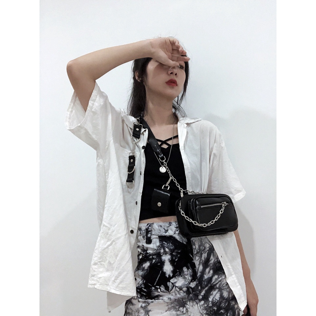 Túi đeo chéo ngực JASMIN NOIR da PU phong cách retro cá tính cho nữ