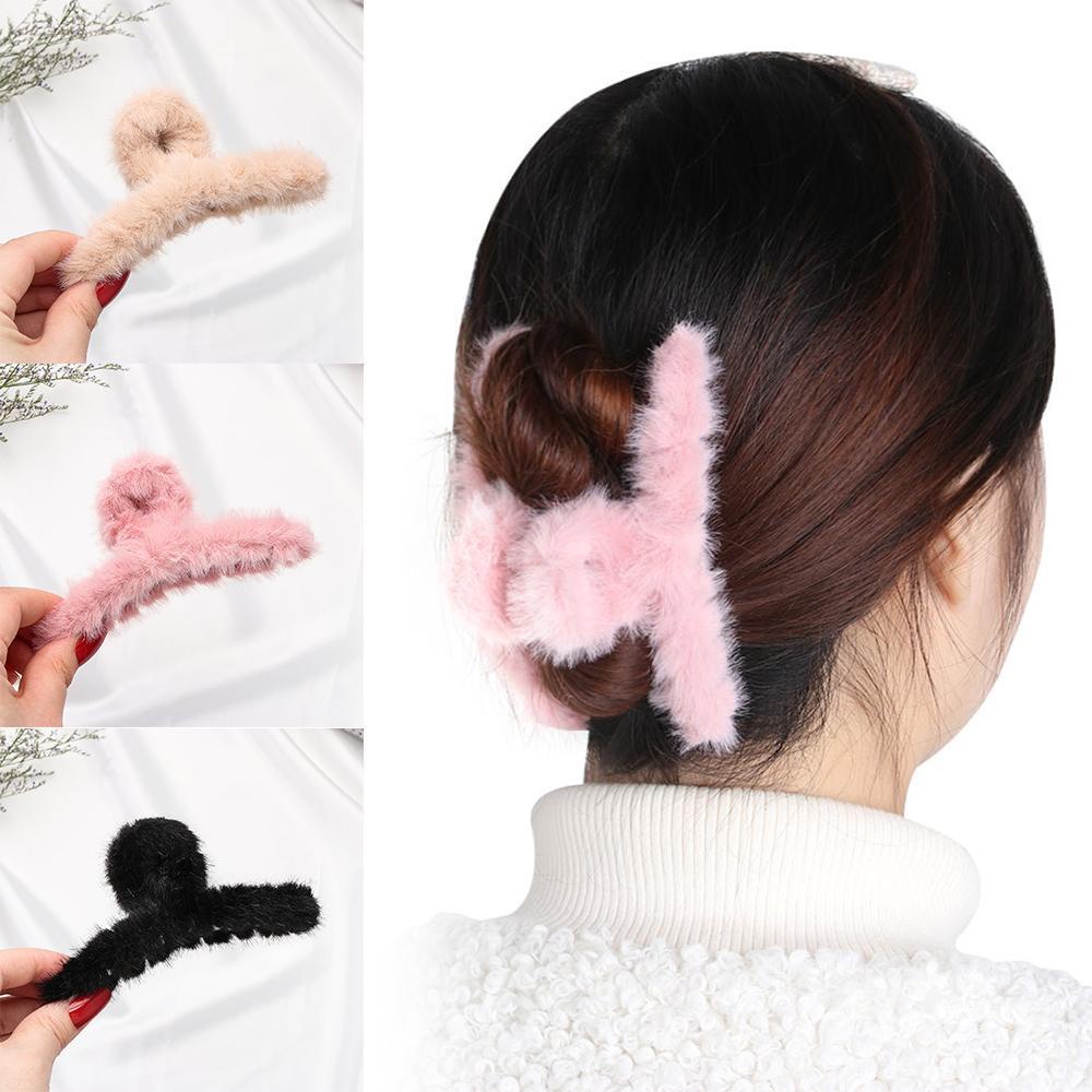 Kẹp Tóc Càng Cua Đính Lông Nhân Tạo Cỡ Lớn Thời Trang