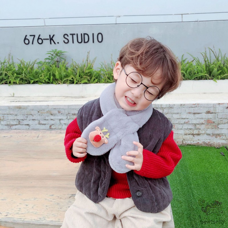Khăn Quàng Cổ Bằng Nhung Lông Thiết Kế Hình Hoạt Hình Dễ Thương Phong Cách Hàn Quốc Dành Cho Trẻ Nhỏ