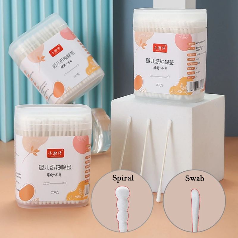 Set 200 tăm bông hai đầu dùng một lần vệ sinh tai mũi cho trẻ sơ sinh