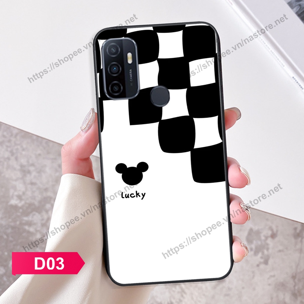 Ốp lưng Oppo A53 trái tim họa tiết caro, mikey họa tiết beabrick kaws cute
