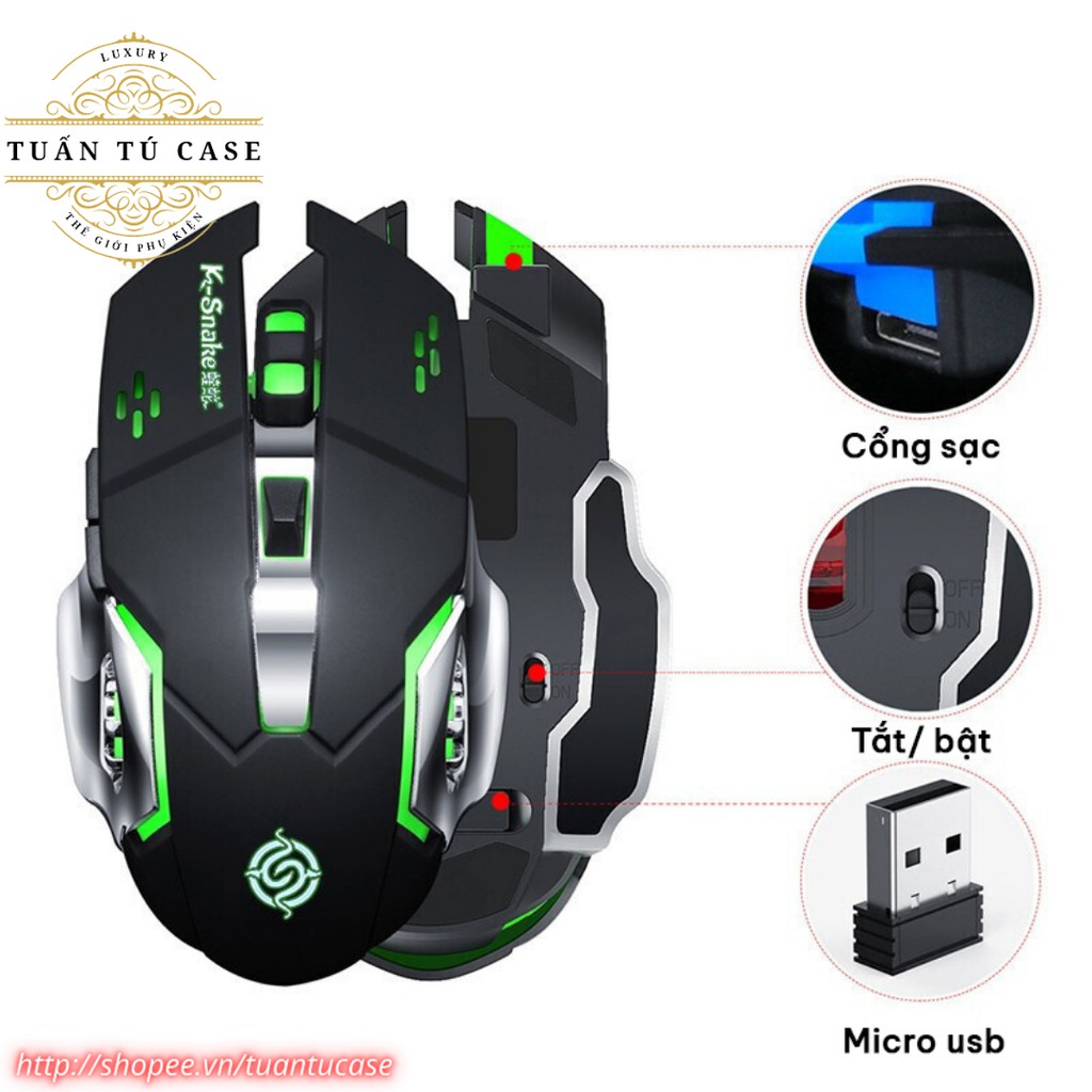 Chuột không dây gaming BM100 chính hãng K-Snake có đèn Led 7 màu - Thiết kế đỉnh cao