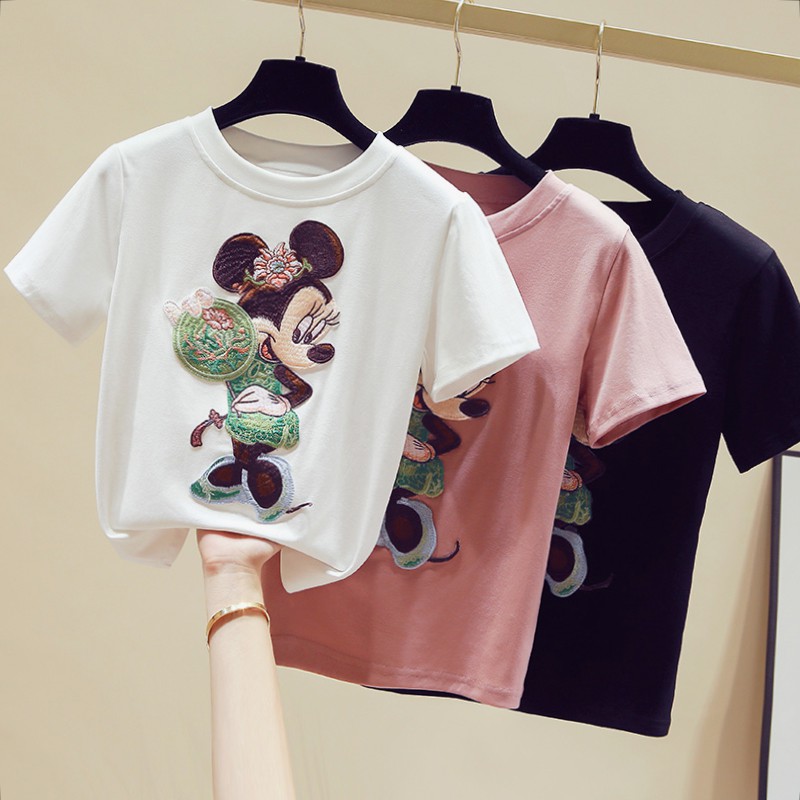 Áo thun nữ cotton thêu họa tiết 3d đủ size