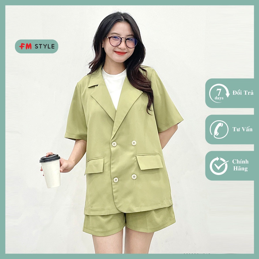Set đồ blazer nữ FM Style áo kiểu cổ vest dáng lửng phối quần đùi chất xịn xu hướng thời trang Hàn Quốc 208110058