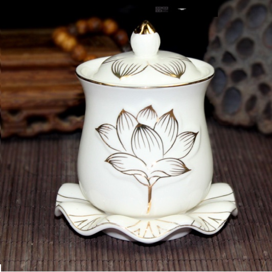 Chum Nước,Ly Nước có nắp "Hoa sen nổi"có Đế lá sen 8.5/9.5/10.5cm