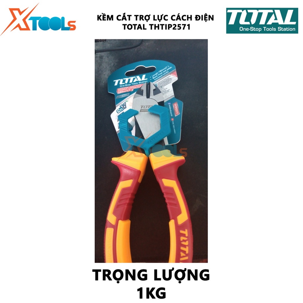 Kìm cắt cộng lực cách điện TOTAL THTIP2571 | kềm cắt trợ lực Kích thước 7inch/ 180mm | Đầu kềm được mạ đen và đánh bóng,