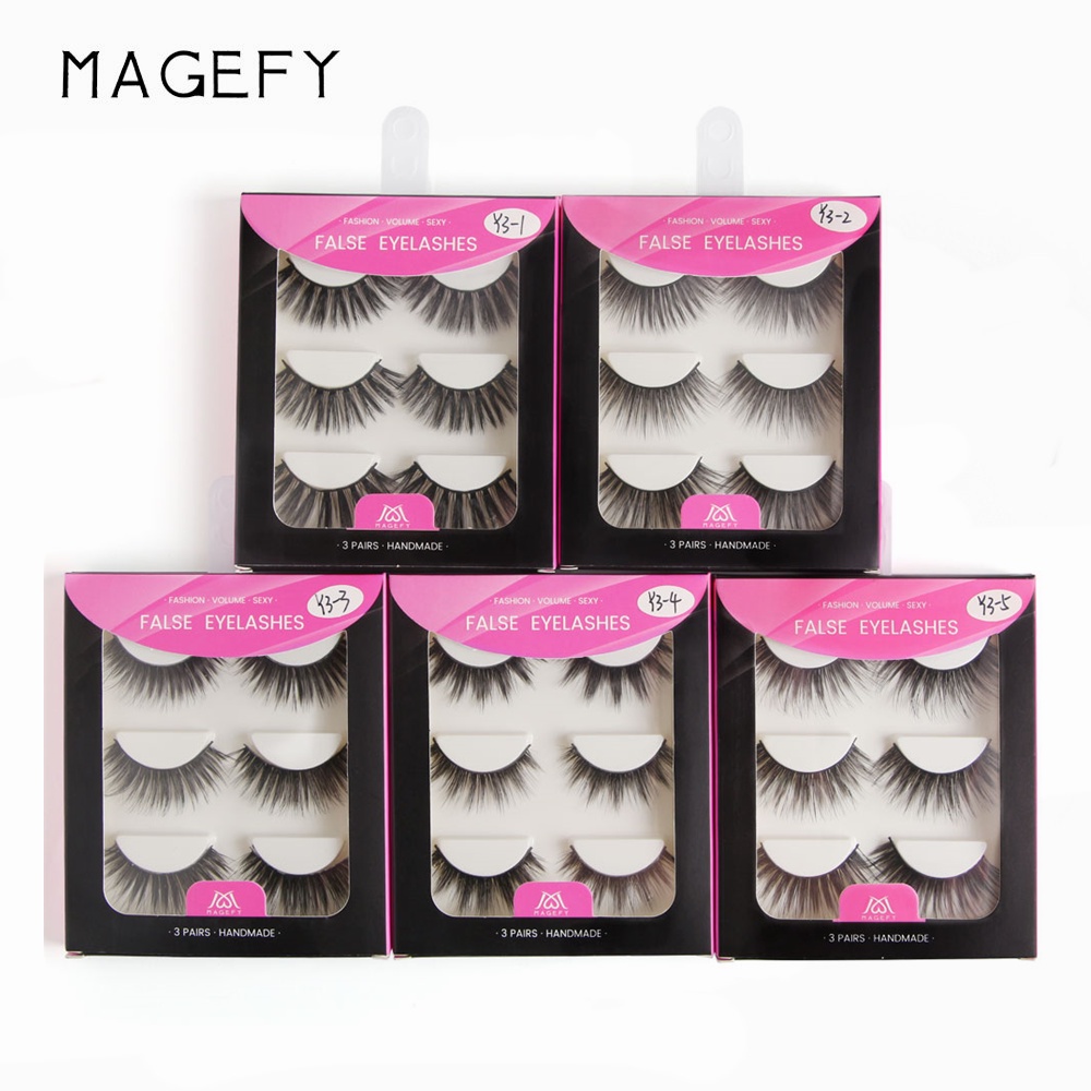 Set 3 cặp lông mi giả MAGEFY 3D tự nhiên dáng chữ thập siêu nhẹ và có độ cong sẵn
