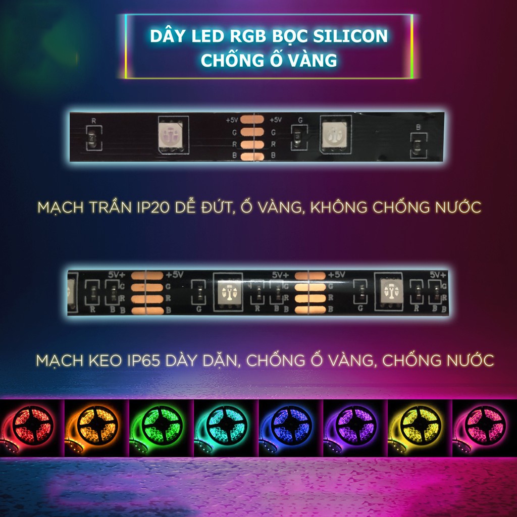 Đèn led Tiktok 3m 5m RGB 16 triệu màu điều khiển bằng điện thoại, nháy theo nhạc, combo dây led đổi màu kèm dây kết nối