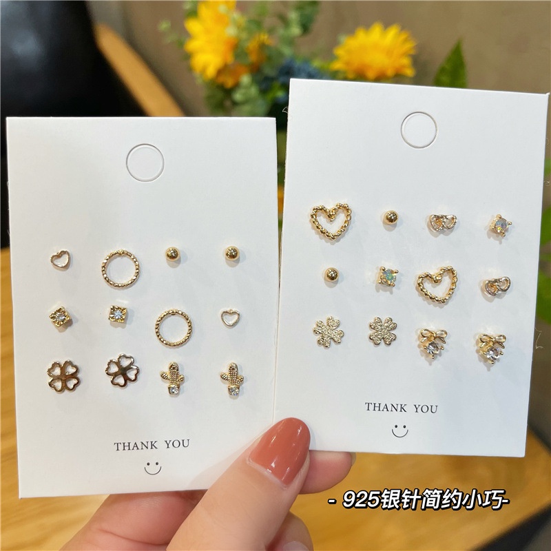 Set 6 khuyên tai bạc đơn giản thời trang cho nữ