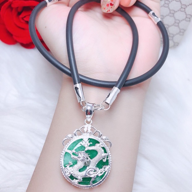 Dây chuyền bạc mặt rồng đá tự nhiên phong thủy nam DCN0106