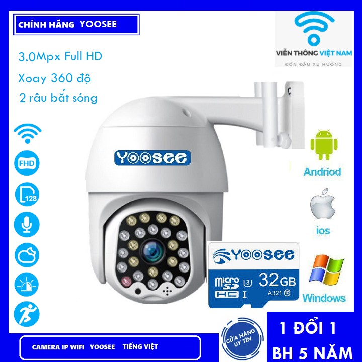 Camera Yoosee Ngoài trời 24 Led Xoay 360 độ 3.0Mpx chuẩn 1296Pixel